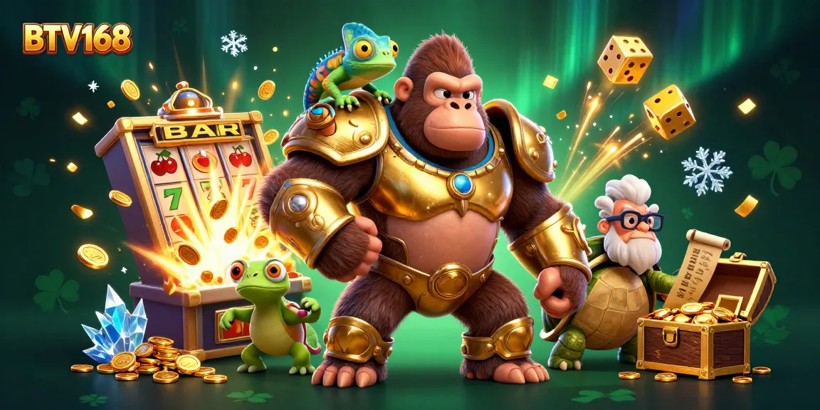 Watch BTV168's cartoon gorilla conquer the jackpot with a dynamic casino scene!