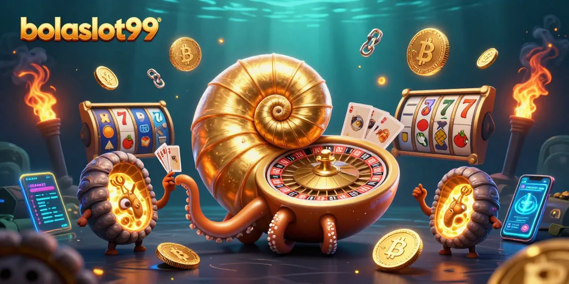 Bolaslot99 immerses players in vibrant slot games surrounded by cryptocurrency elements.