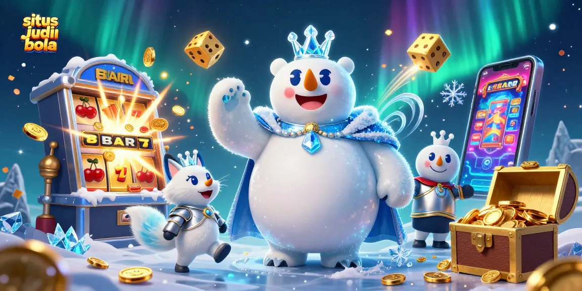 Win big at situs judi bola with a dazzling 3D casino scene of polar bear royalty amidst jackpot thrills.