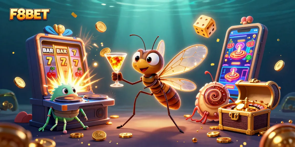 Experience F8BET with dynamic characters in a vibrant casino explosion scene.