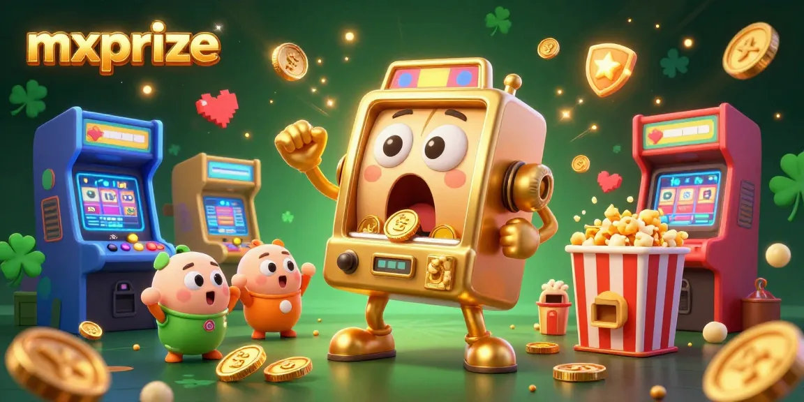 Watch mxprize's golden slot machine celebrating a jackpot with coins spilling, showcasing excitement in a vibrant casino.