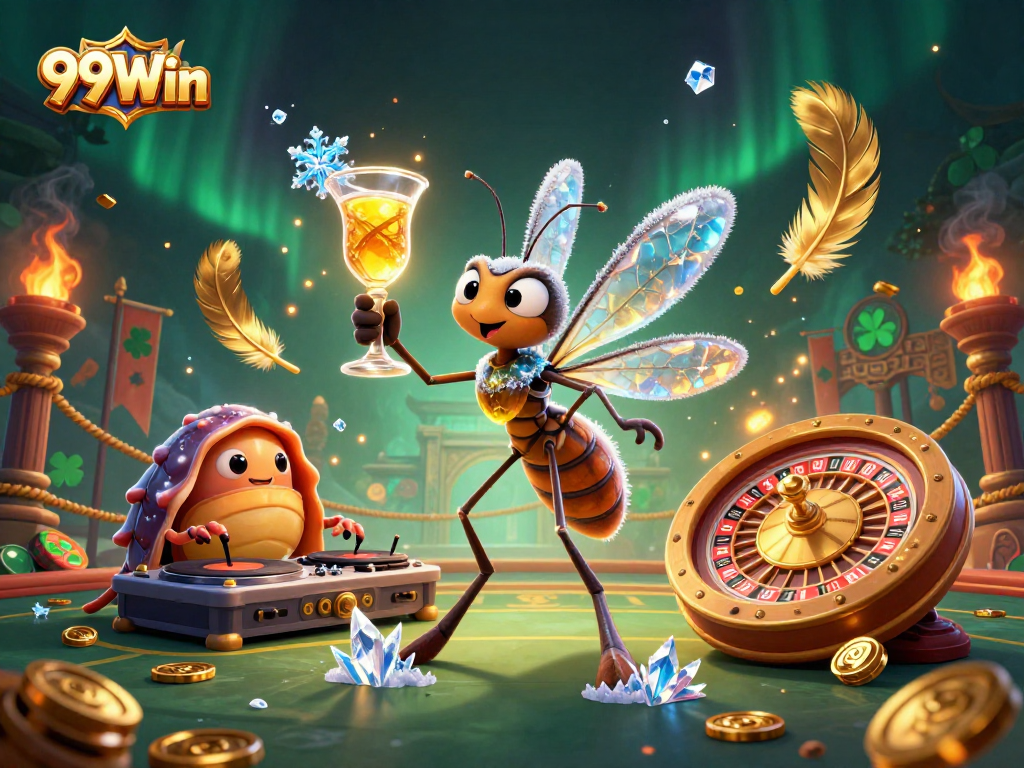 Experience the thrill of gambling at 99Win with dynamic casino elements and characters.