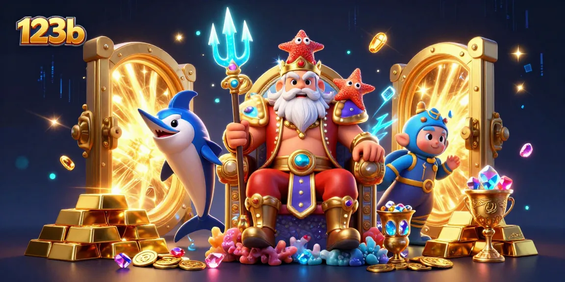 Win big with 123b's online casino adventure featuring Neptune and treasure gems.