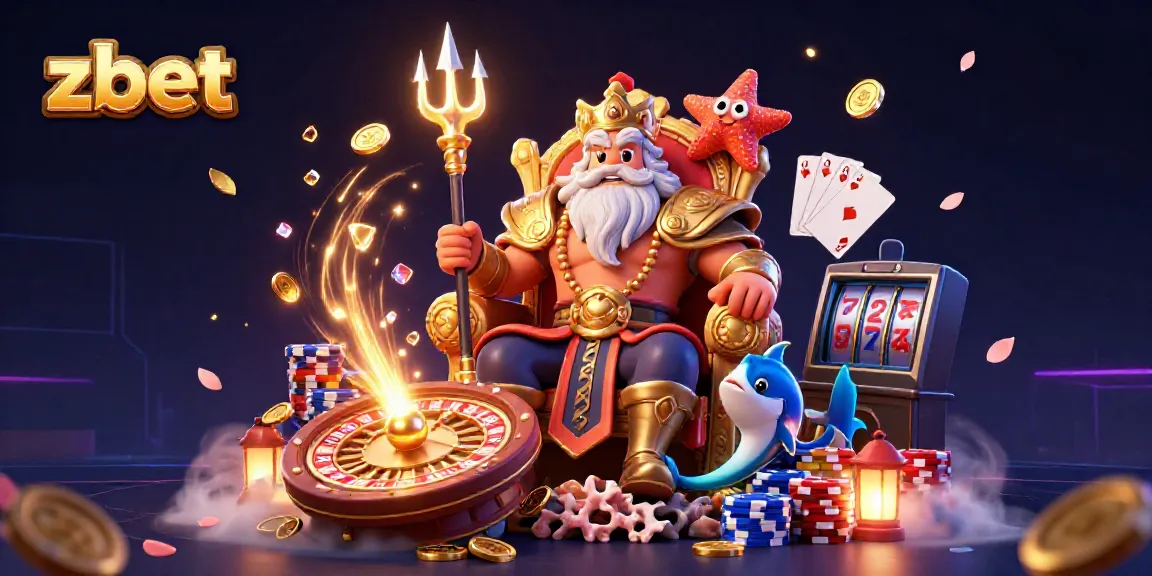 Unleash the thrill of zbet with a vibrant 3D casino scene featuring Neptune and riches.