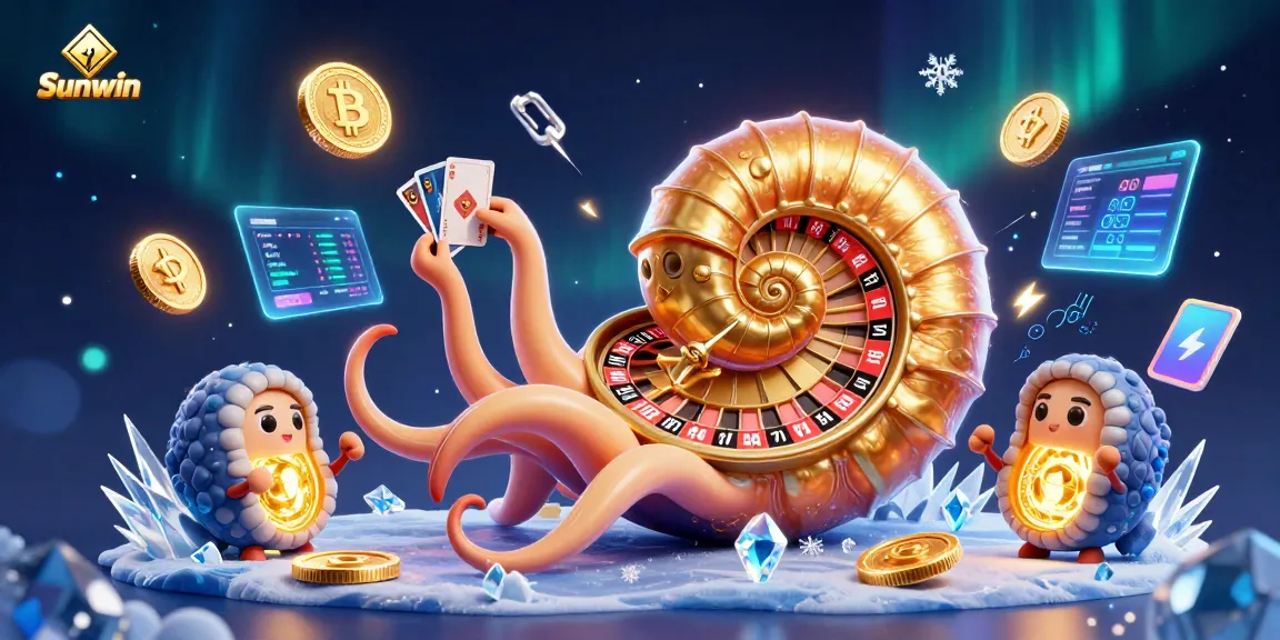 Engage in thrilling gaming adventures at Sunwin with a dazzling 3D illustration of a nautilus-themed roulette wheel.
