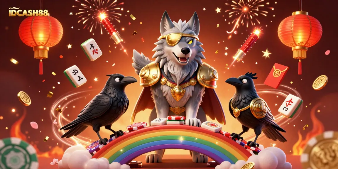 Experience the magic of IDCASH88 with a vibrant 3D casino art illustration showcasing Odin and his ravens.