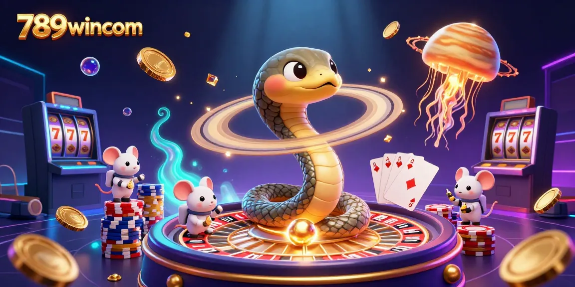 Experience the excitement of 789wincom with animated gamblers and cosmic casino elements.