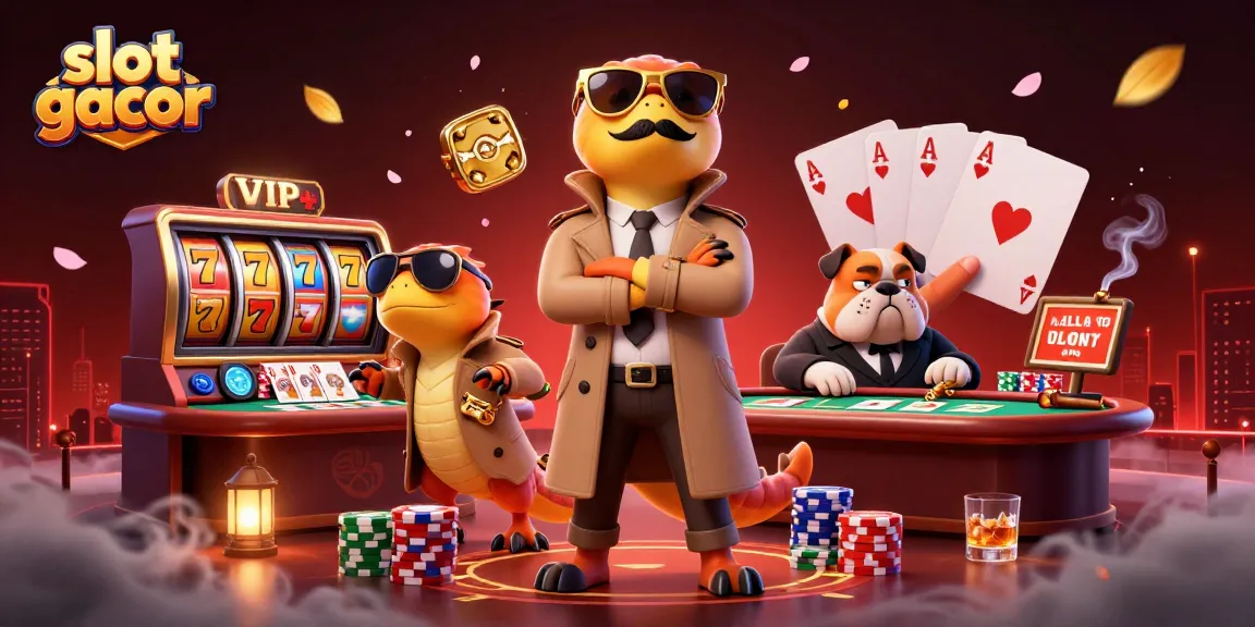 Experience the thrill of slot gacor at a vibrant casino scene with playful raptors.