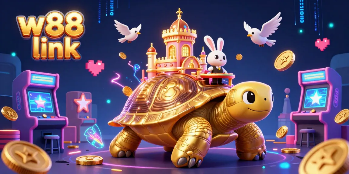 Place bets at W88 link with vibrant digital casino elements and characters interacting in a lively scene.