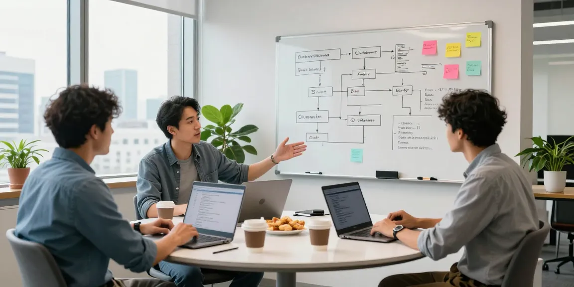 Collaborative software development team in a modern office discussing ideas at the WPS Official Website.
