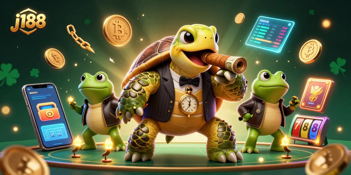 Experience the thrilling casino vibes with j188's cartoon characters, featuring money and crypto elements.