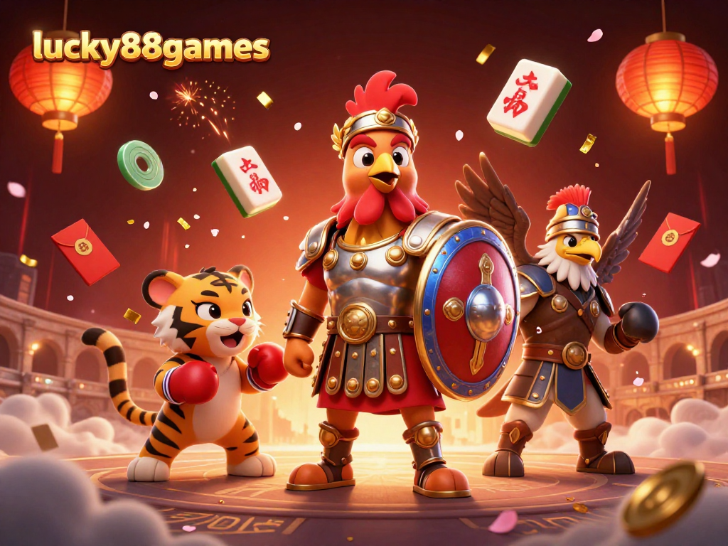 Engage in thrilling gaming action with lucky88games in a dynamic and colorful casino-themed illustration.