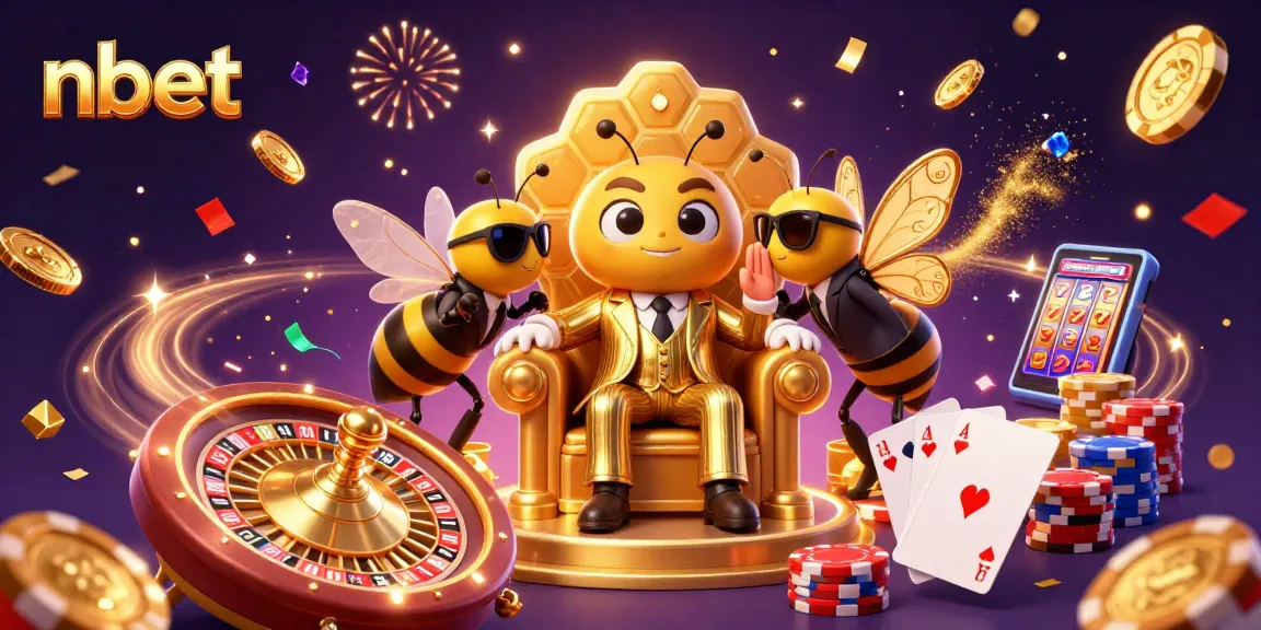nbet showcases a vibrant 3D scene of a bumblebee mob boss amidst cascading coins and casino elements.