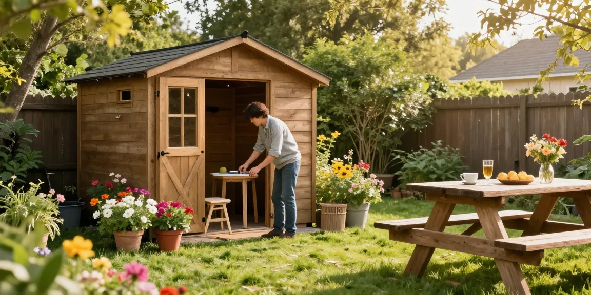 Ein Gartenhaus von McGarden24 im blühenden Garten, perfekt für entspannte Stunden im Freien.