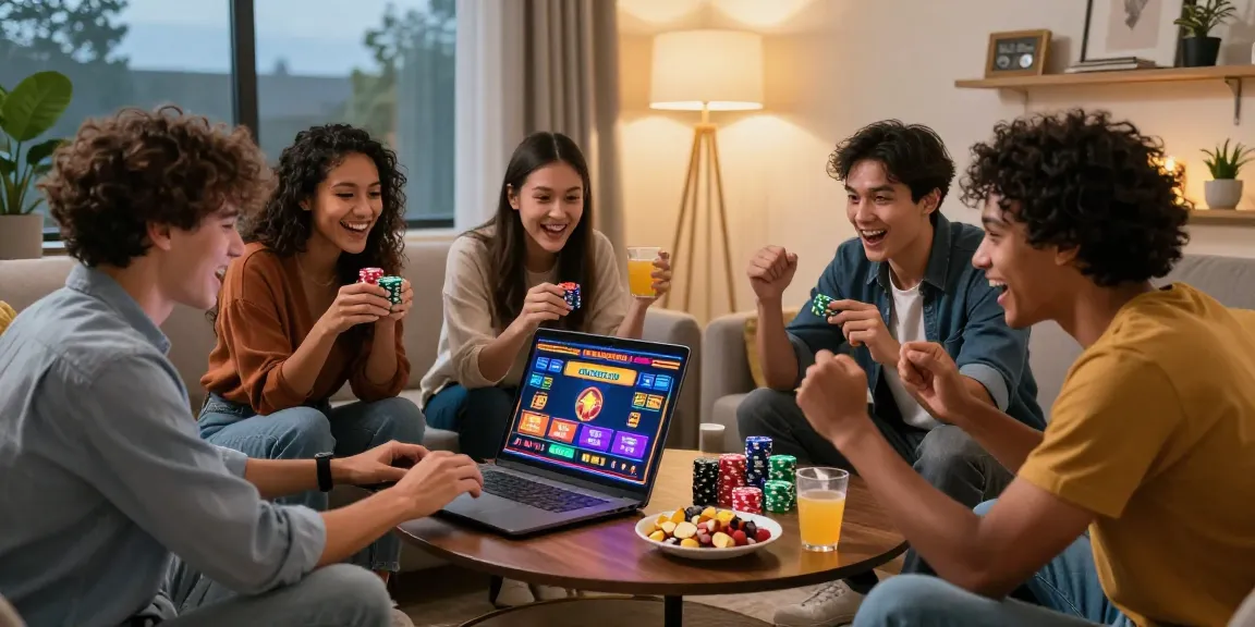 Friends enjoying gaming at credit card casinos UK, showcasing excitement and interaction.
