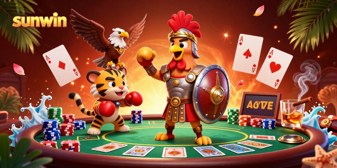 Experience the excitement of poker with sunwin in this dynamic 3D casino scene featuring colorful elements.