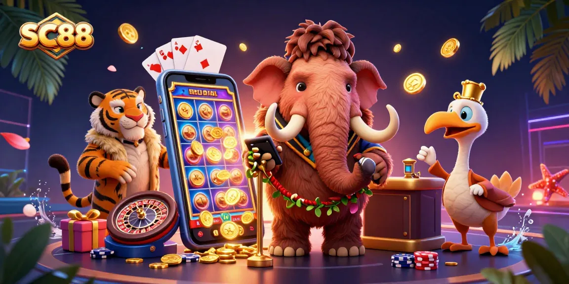 Experience the SC88 casino with a vibrant 3D scene featuring unique characters and gaming elements.