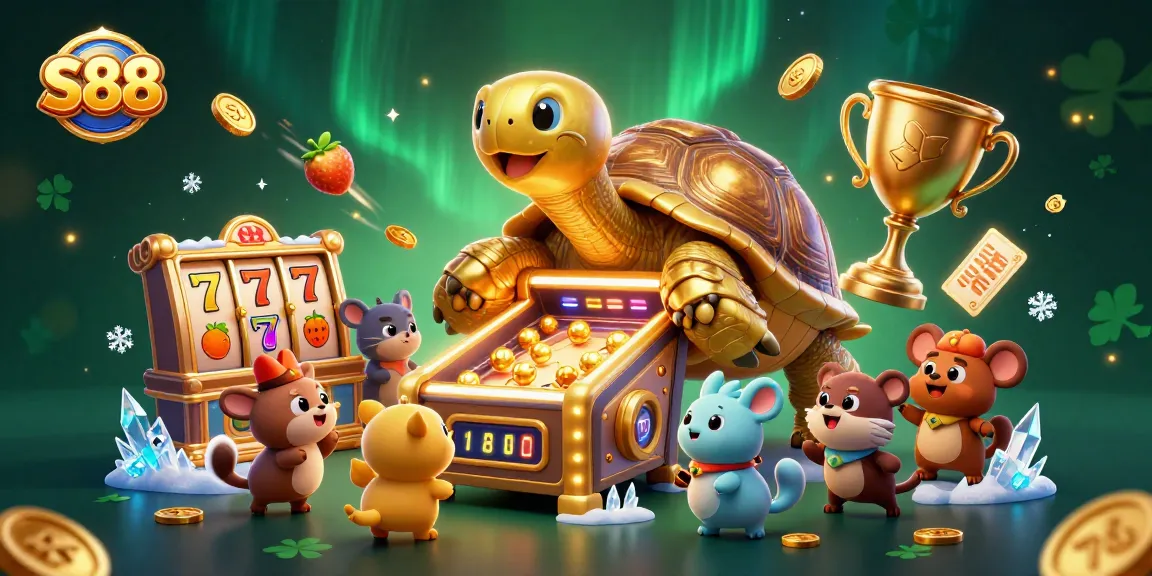 S88 Slot Game Adventure: Experience excitement with golden tortoise and thrilling slot elements.