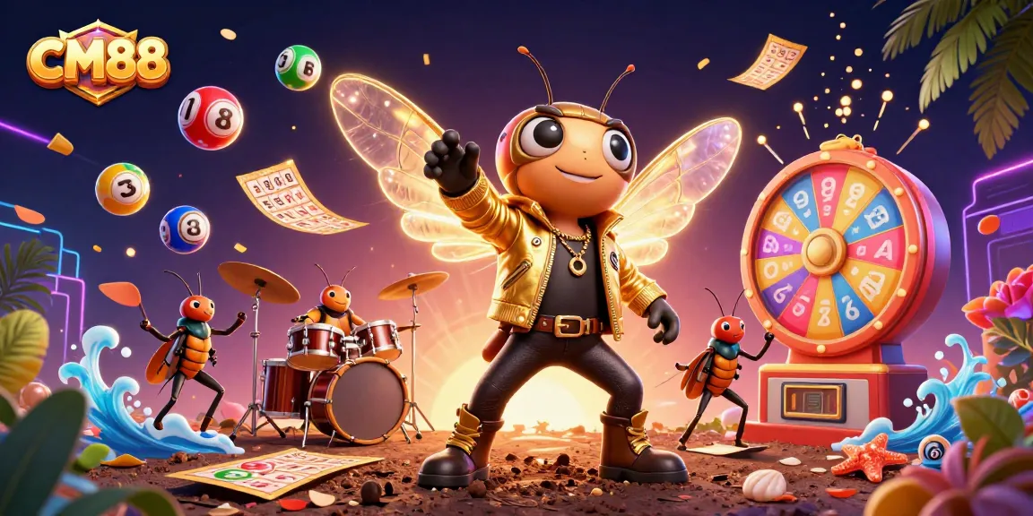 Exciting gameplay at CM88 with a cartoon cicada rock star and dynamic lottery elements.