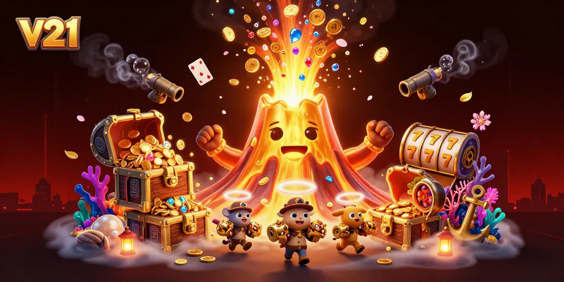 Permainan slot v21 yang menggiurkan dengan kemenangan banyak koin berkilau dan harta karun.