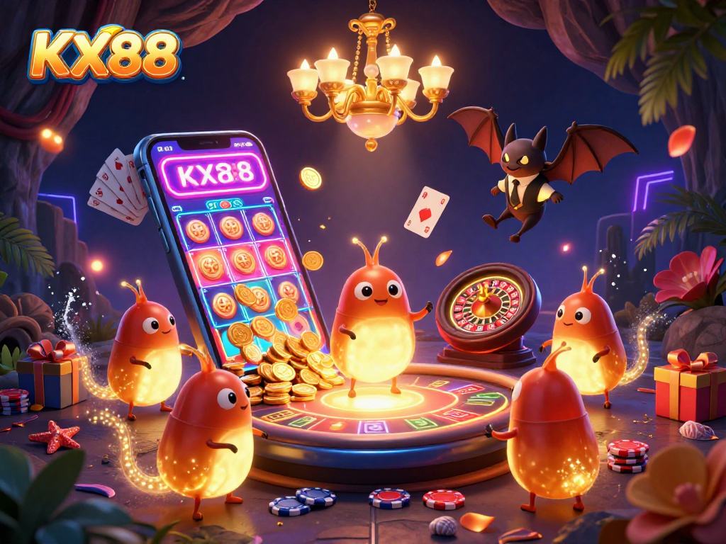 KX88 brings lively glowworms and a bat dealer to life in a vibrant cave casino.