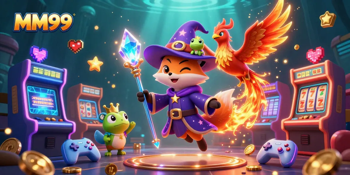 Engage in MM99 with a magical 3D casino adventure featuring vibrant characters and gaming elements.