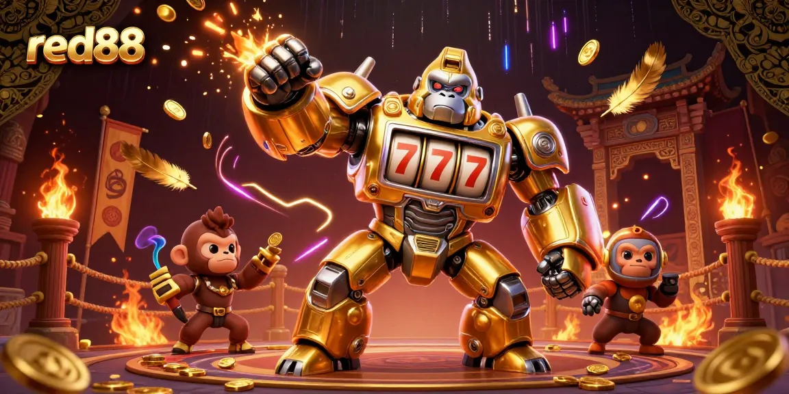 Experience thrilling gameplay at red88 with an exhilarating fusion of a mech, coins, and casino elements in action.