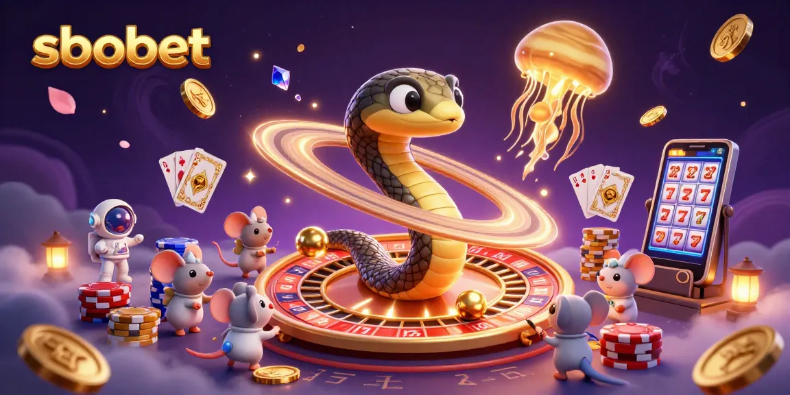 Experience sbobet betting excitement with a cosmic roulette scene featuring astronaut mice and golden jellyfish.