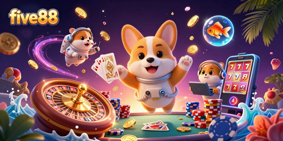 Experience five88 through an exciting 3D casino scene with colorful characters and vibrant gaming elements.