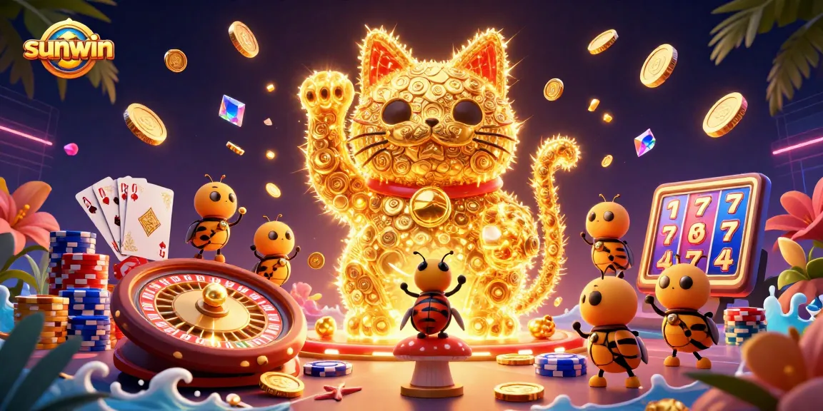Experience big wins at sunwin with dynamic gaming elements and a captivating lucky cat illustration.