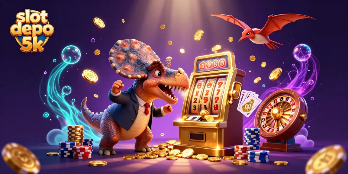 Experience thrilling jackpots with slot depo 5k as cartoon characters interact with casino elements in a vibrant environment.