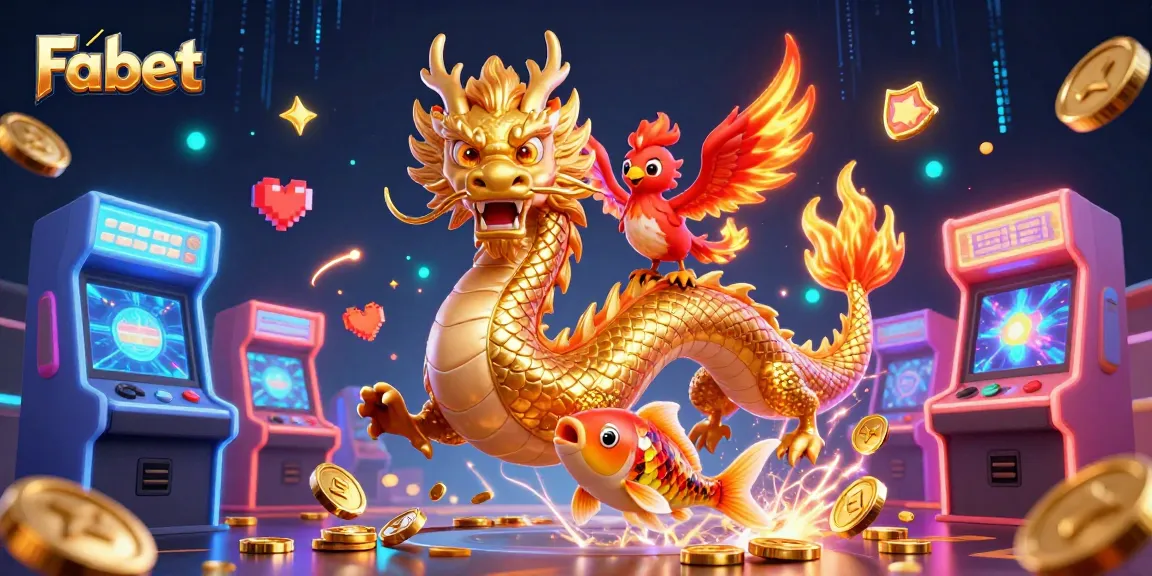 Elevate your game with the Fa bet brand featuring a fierce dragon and phoenix in a vibrant casino illustration.