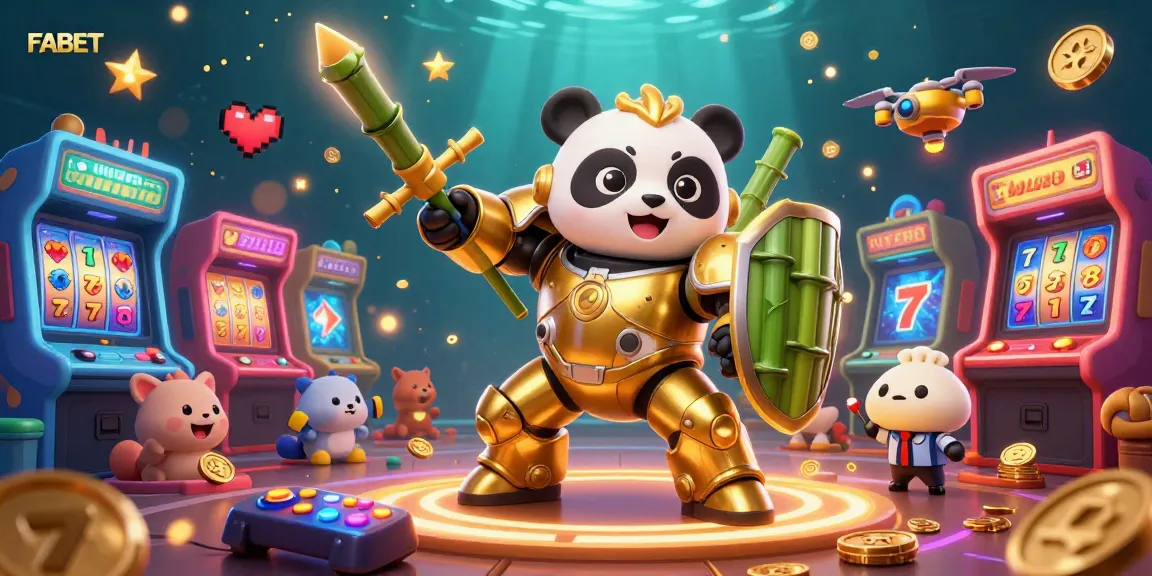 Engage in thrilling gaming with FABET as golden panda battles in a lively casino arena.