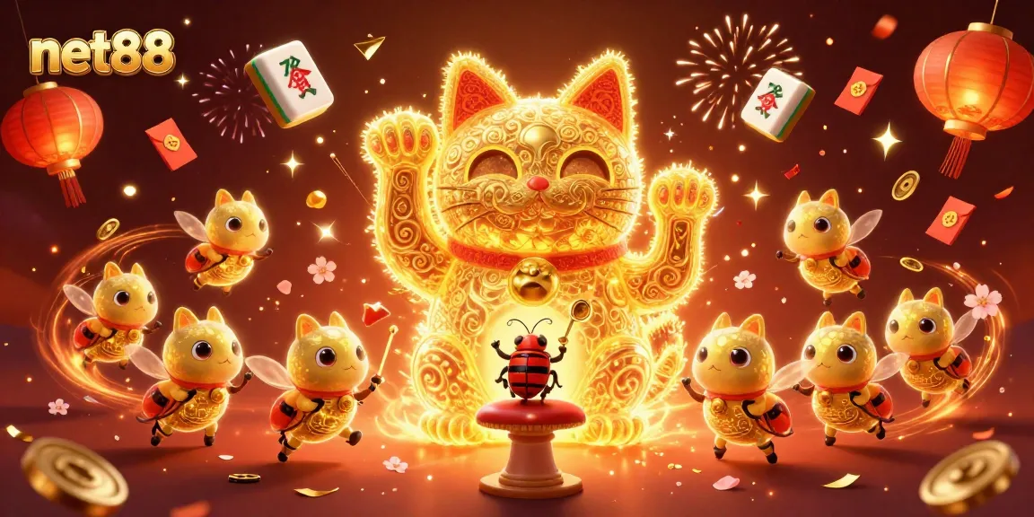 Engage with net88's vibrant casino experience through animated golden fireflies and lucky symbols.