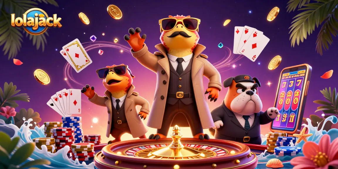 Experience excitement at lolajack Casino with raptors and a bulldog amidst cascading riches.