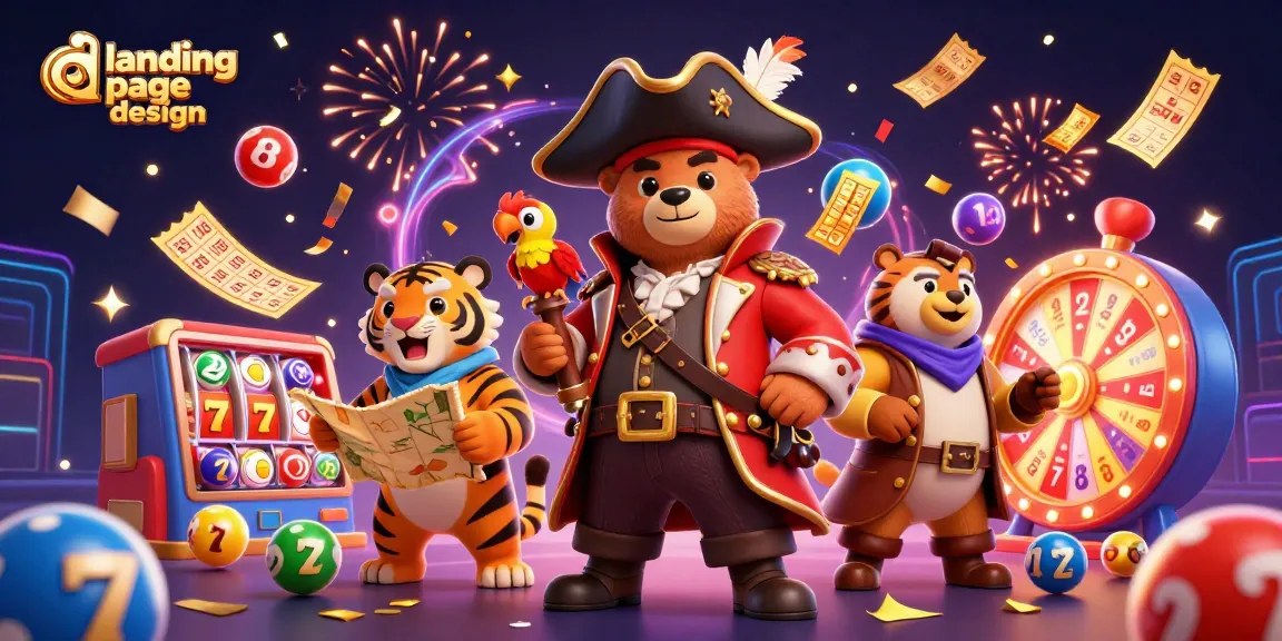 Engage players with stunning landing page design elements including vibrant games and celebratory graphics.