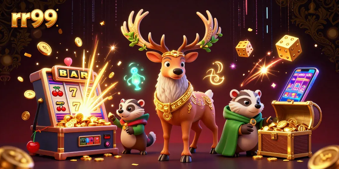 rr99 players spinning the slot machine amid a magical casino scene with vibrant symbols and spirits