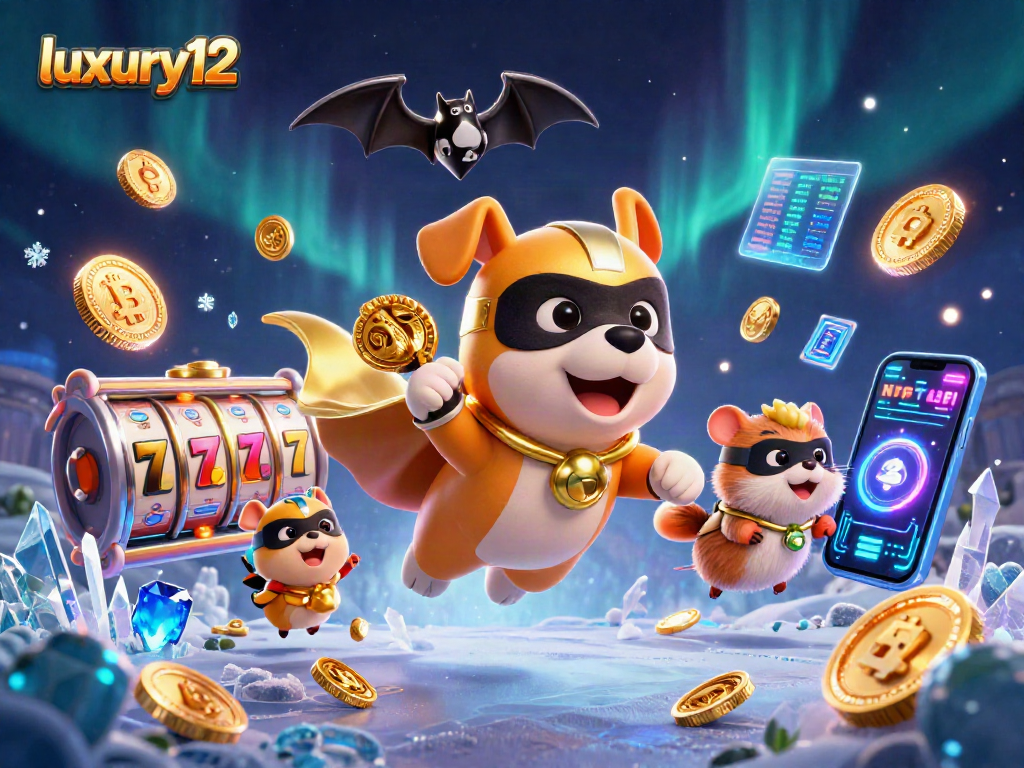 Spin to win with luxury12 slots featuring superheroes, jackpot symbols, and vibrant crypto elements.