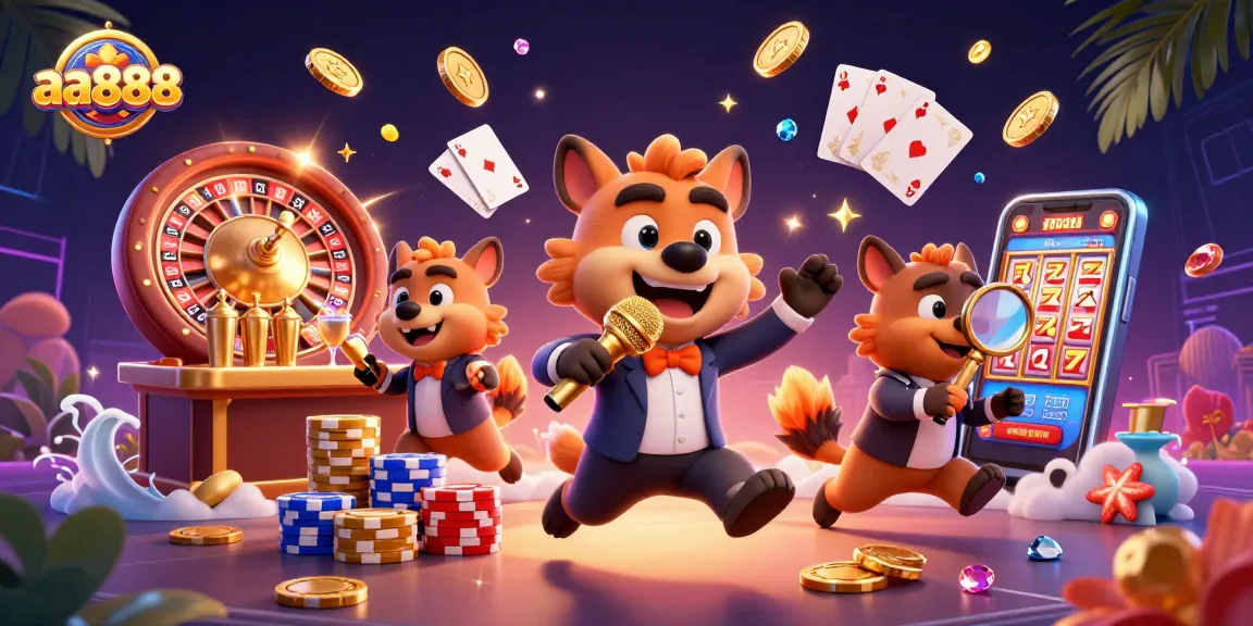Experience the vibrant aa888 casino scene with hyenas as entertainers amid sparkling gems and golden coins.