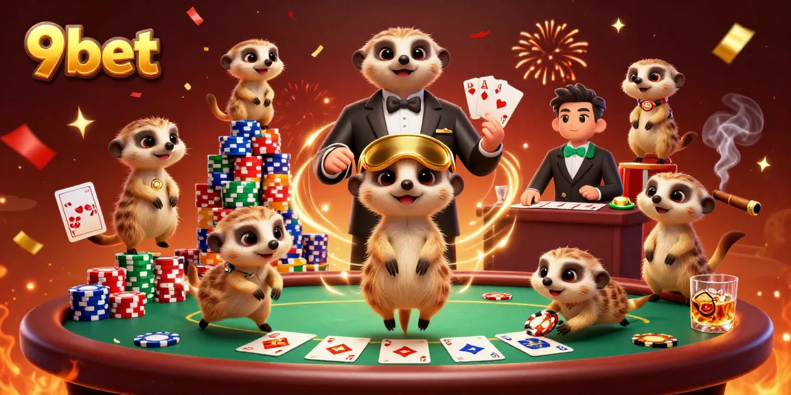 Engage in vibrant casino operations at 9bet with meerkats, poker tables, and winning potential.