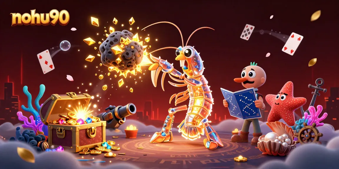 Nohu90 casino scene featuring a galactic samurai shrimp amidst exploding treasure, enhancing gaming excitement.