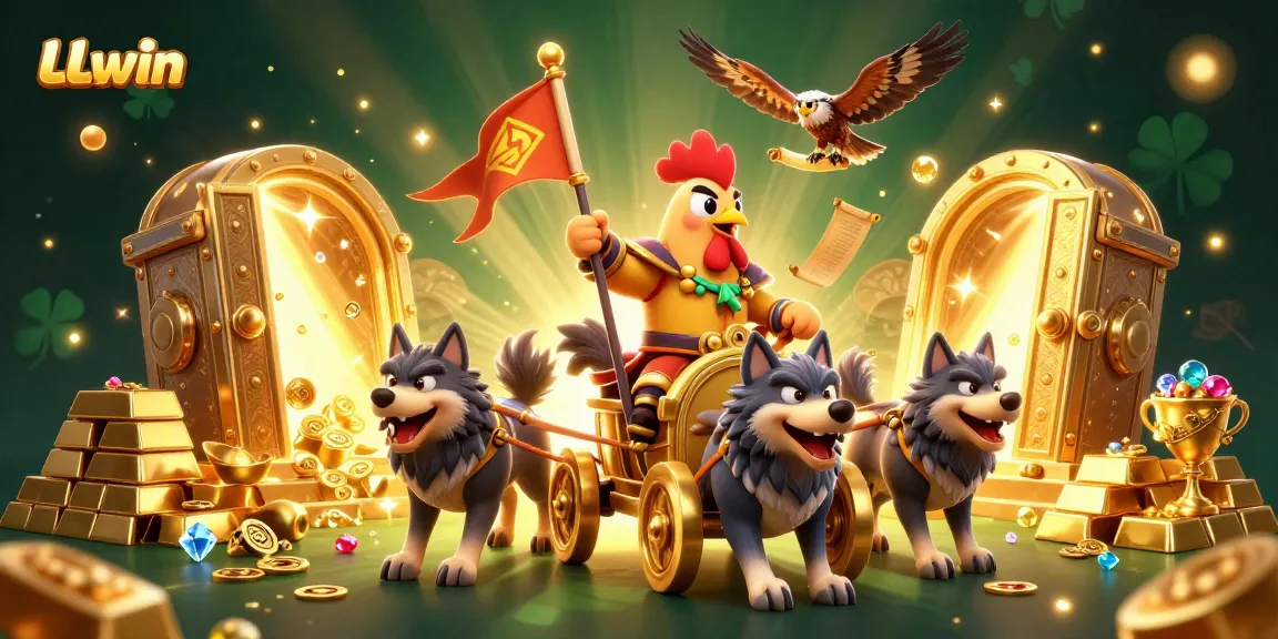 Experience the excitement of LLwin with a rooster warlord in a dynamic casino scene.