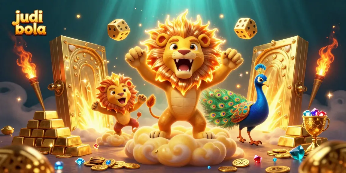 Engage in judi bola betting with excitement as vibrant characters and golden elements illuminate the scene.