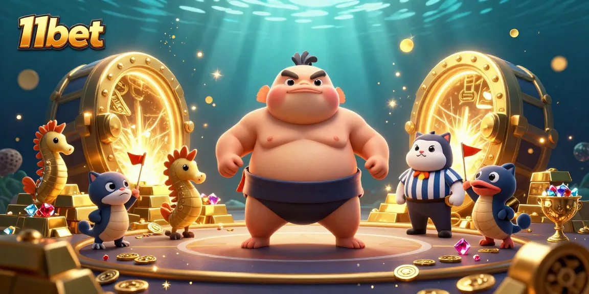 Experience 11bet underwater casino action with fugu referee and seahorse fans.