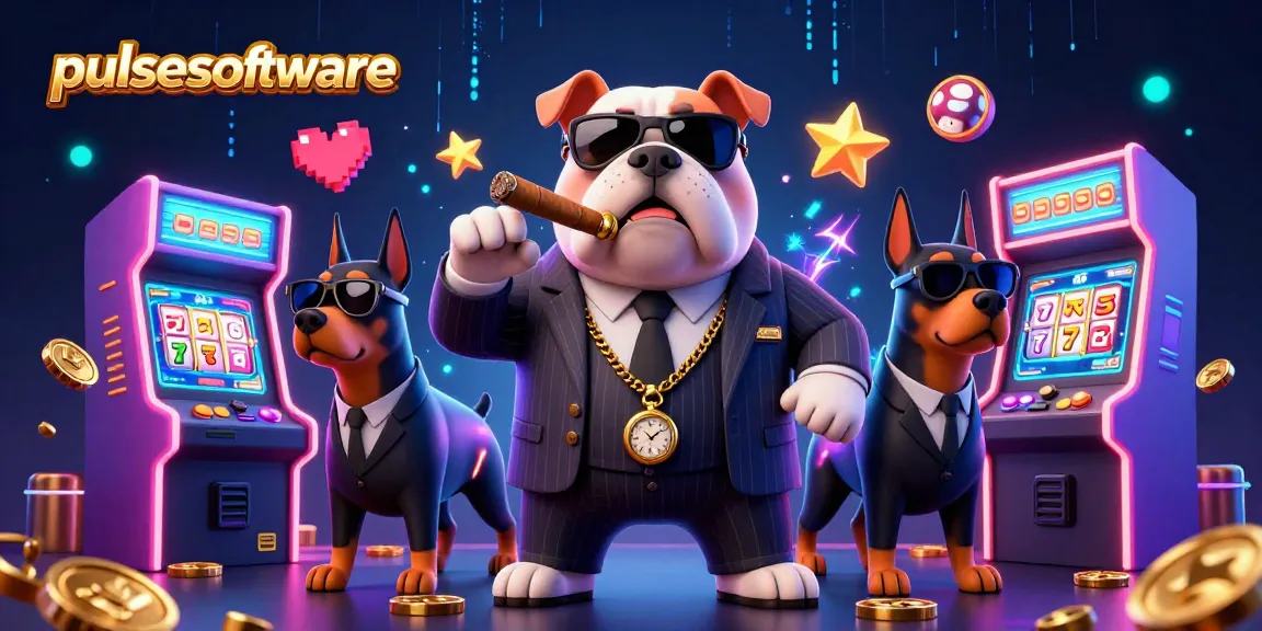 Engage with pulsesoftware's thrilling 3D casino scene featuring a mafia boss alongside slot game elements.