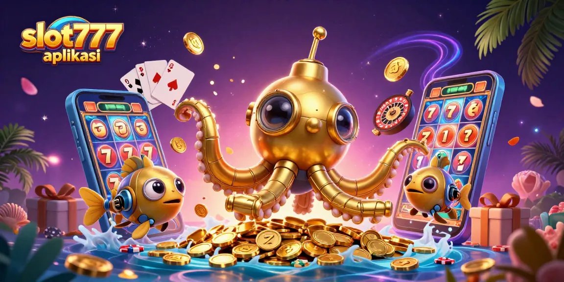 Experience thrilling gameplay with slot777 aplikasi amidst golden coins and exciting casino elements.