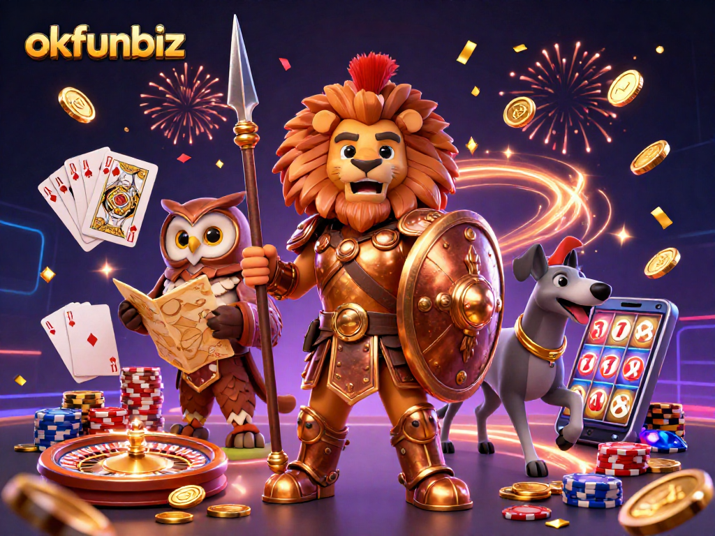 Experience thrilling gameplay at okfunbiz with vibrant casino elements and engaging characters.