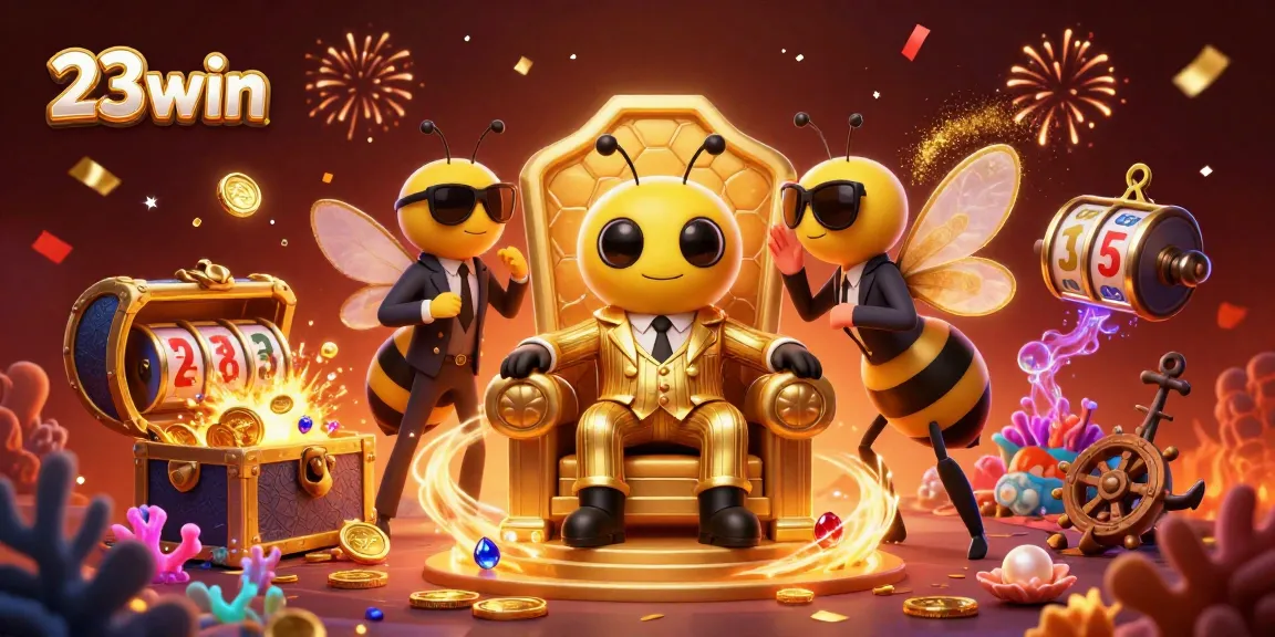Experience the thrill of 23win with vibrant casino-themed illustrations, showcasing dynamic games and characters.