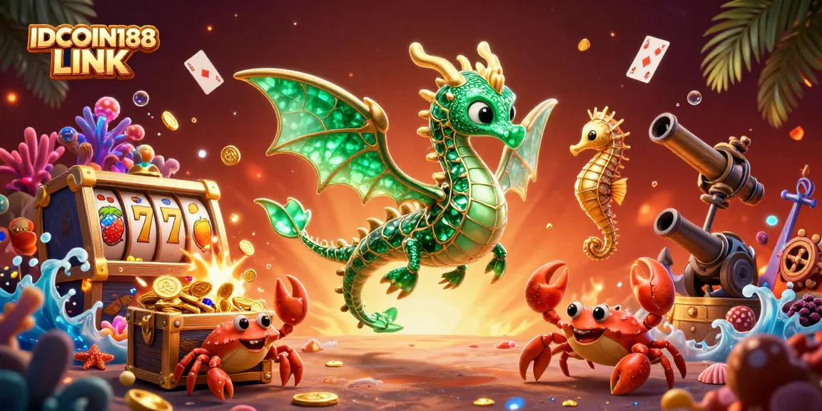 Play slots with the enchanting sea dragon at IDCOIN188 LINK, amidst treasures and colorful gems.