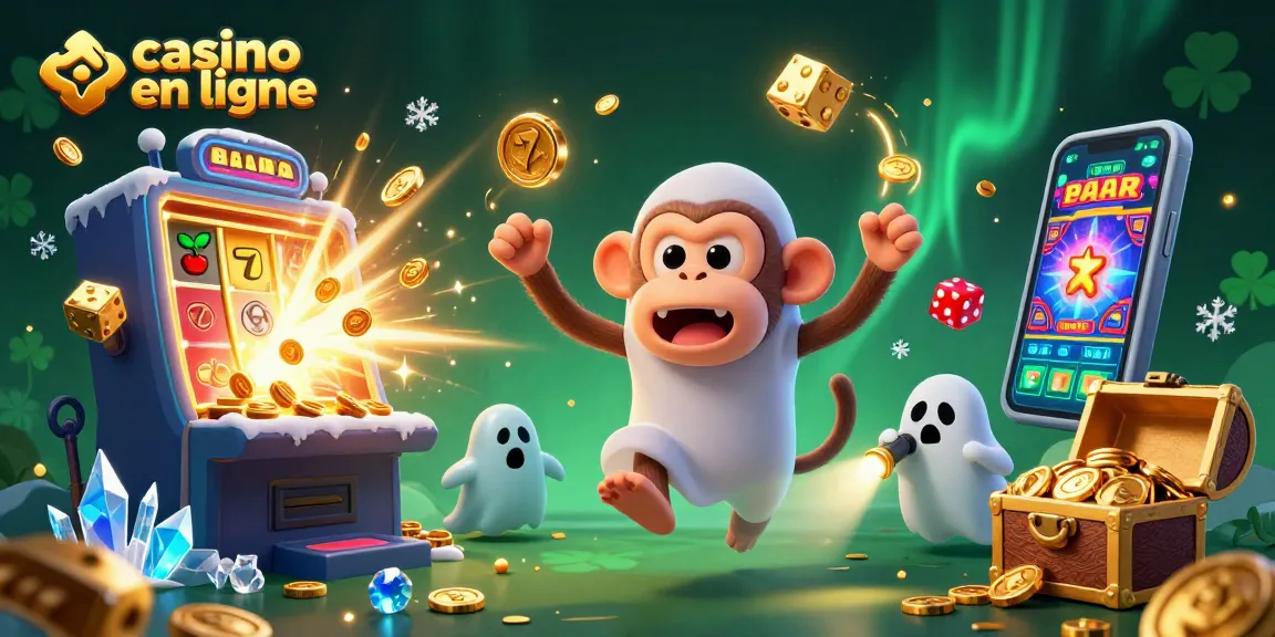 Jouer à casino en ligne avec un singe poltergeist et un chiot chasseur de fantômes dans un décor animé.